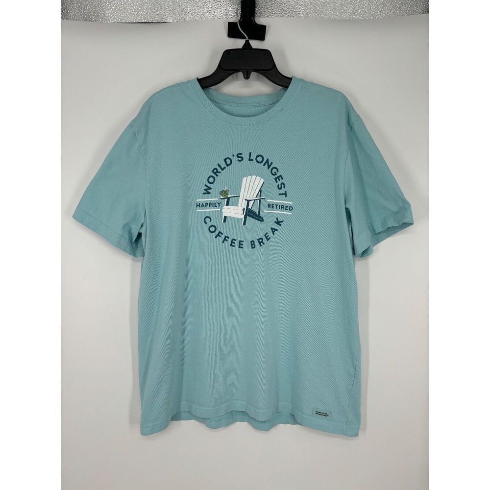 Life Is Good Shirt Crusher Happily Retired World's Longest Coffee Break Graphic